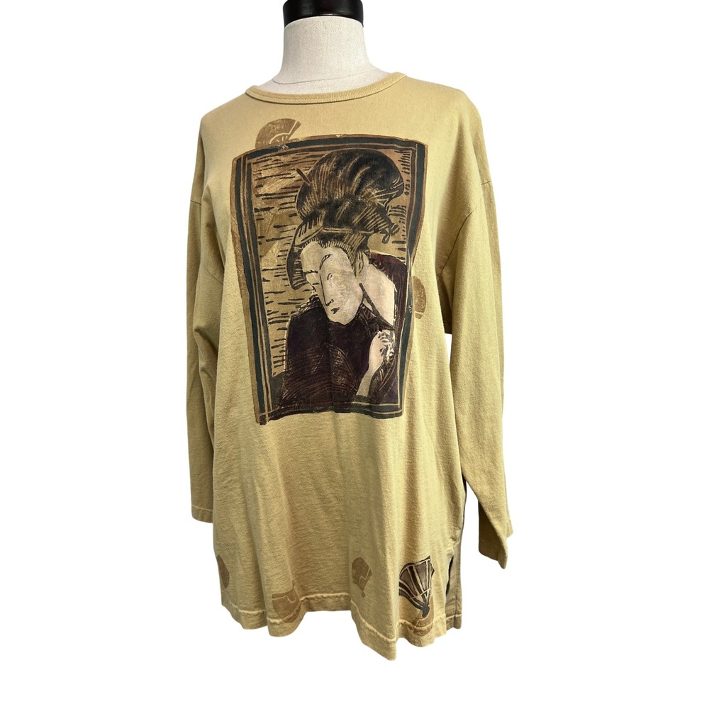 Blue Fish Clothing‎ Geisha Tunic Womens OS Mustard Yellow Excellent Art Graphic